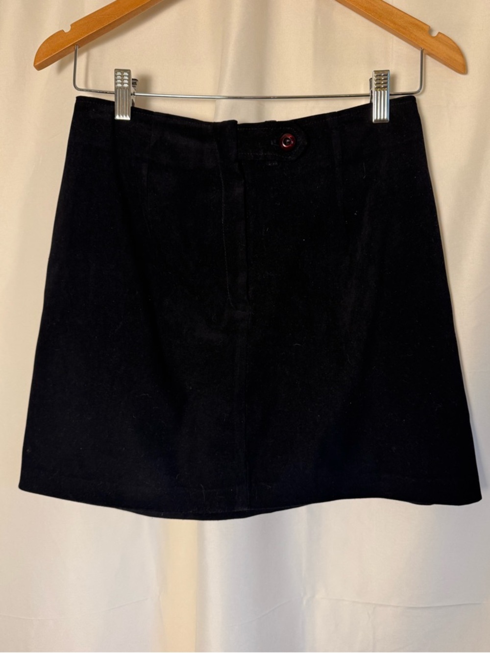 90s Vintage Karin Morgan Black A-Line Mini Skirt With Button on Front Artsy Vibe